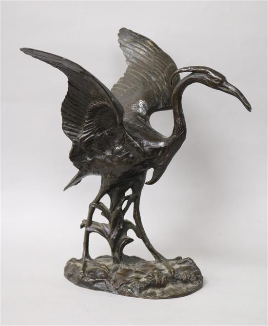 A bronze model of a crane height 20cm